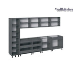 Juego de gabinetes de cocina bajos modernos plateados y blancos, para 2 personas, 3.35 m de ancho (135x24)