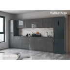 Juego de gabinetes de cocina bajos modernos plateados y blancos, para 2 personas, 3.35 m de ancho (135x24)