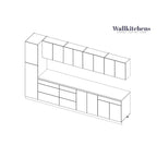 Juego de gabinetes de cocina bajos modernos plateados y blancos, para 2 personas, 3.35 m de ancho (135x24)