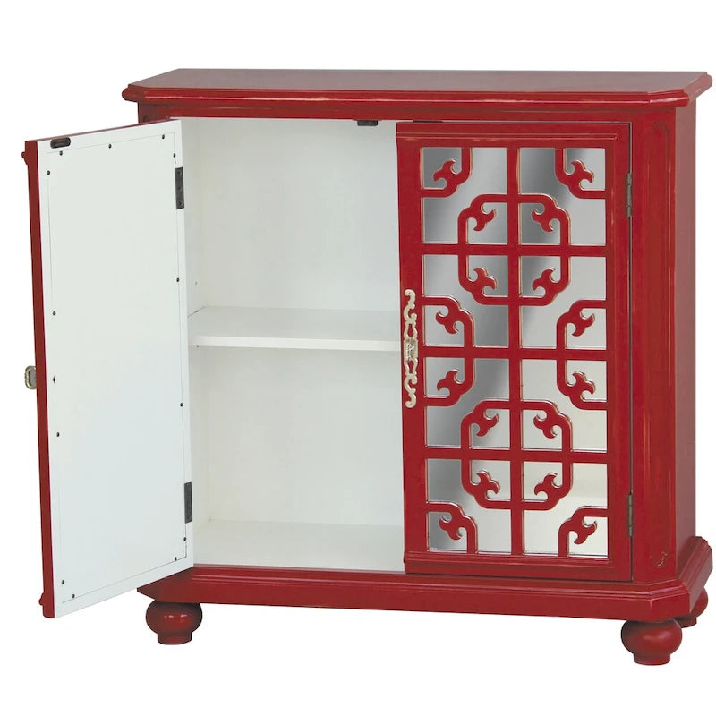 Cómoda rústica roja con espejos, Almacenaje de 2 puertas