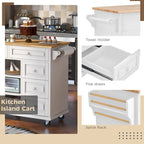 Carrito de cocina con encimera de madera de caucho - Isla de cocina móvil con ruedas con almacenamiento y 5 cajones, 53 pulgadas de largo