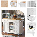 Carrito de cocina con encimera de madera de caucho - Isla de cocina móvil con ruedas con almacenamiento y 5 cajones, 53 pulgadas de largo