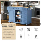 Carrito de cocina con encimera de madera de caucho - Isla de cocina móvil con ruedas con almacenamiento y 5 cajones, 53 pulgadas de largo