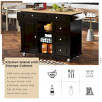 Carrito de cocina con encimera de madera de caucho - Isla de cocina móvil con ruedas con almacenamiento y 5 cajones, 53 pulgadas de largo