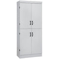 Alacena de cocina independiente gris/blanco, 4 puertas, 6 estantes, montaje para 1 persona
