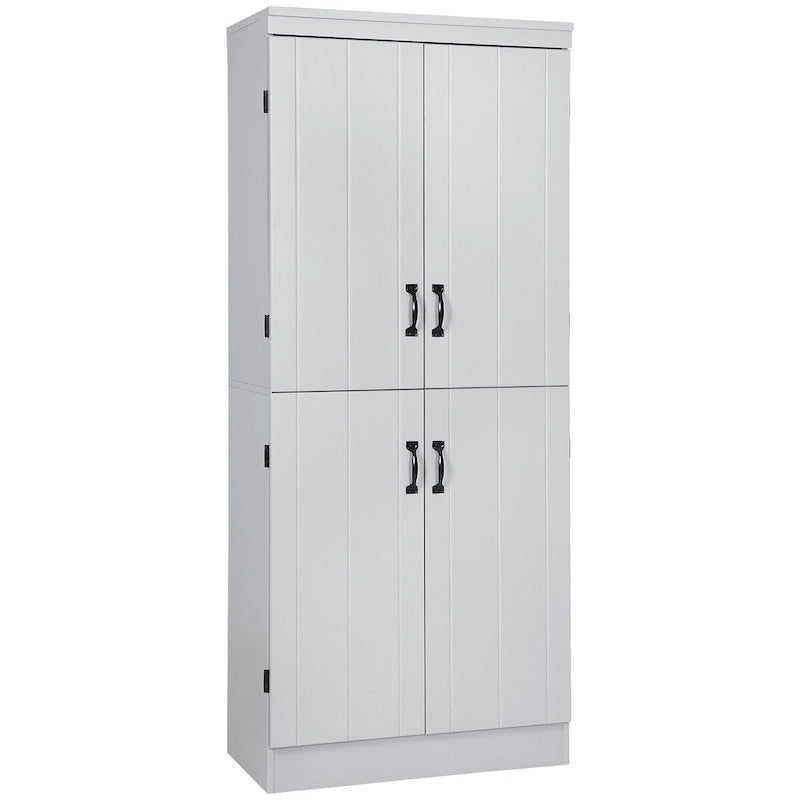 Alacena de cocina independiente gris/blanco, 4 puertas, 6 estantes, montaje para 1 persona