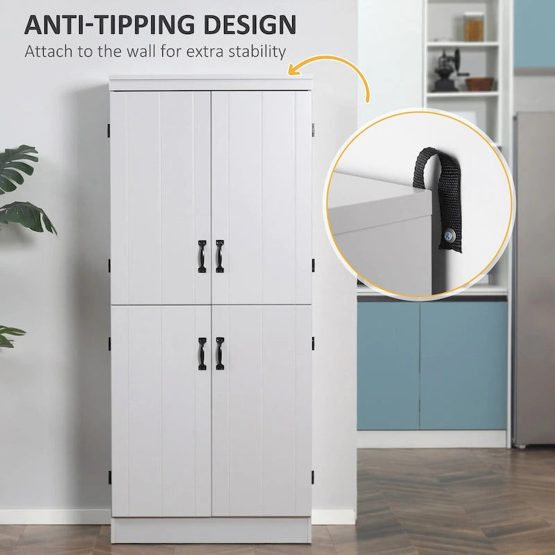 Alacena de cocina independiente gris/blanco, 4 puertas, 6 estantes, montaje para 1 persona
