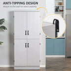 Alacena de cocina independiente gris/blanco, 4 puertas, 6 estantes, montaje para 1 persona