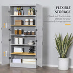 Alacena de cocina independiente gris/blanco, 4 puertas, 6 estantes, montaje para 1 persona