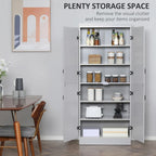 Alacena de cocina independiente gris/blanco, 4 puertas, 6 estantes, montaje para 1 persona