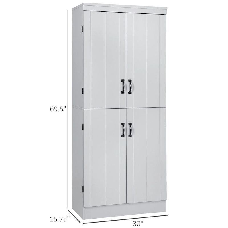 Alacena de cocina independiente gris/blanco, 4 puertas, 6 estantes, montaje para 1 persona