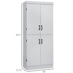 Alacena de cocina independiente gris/blanco, 4 puertas, 6 estantes, montaje para 1 persona