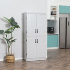 Alacena de cocina independiente gris/blanco, 4 puertas, 6 estantes, montaje para 1 persona