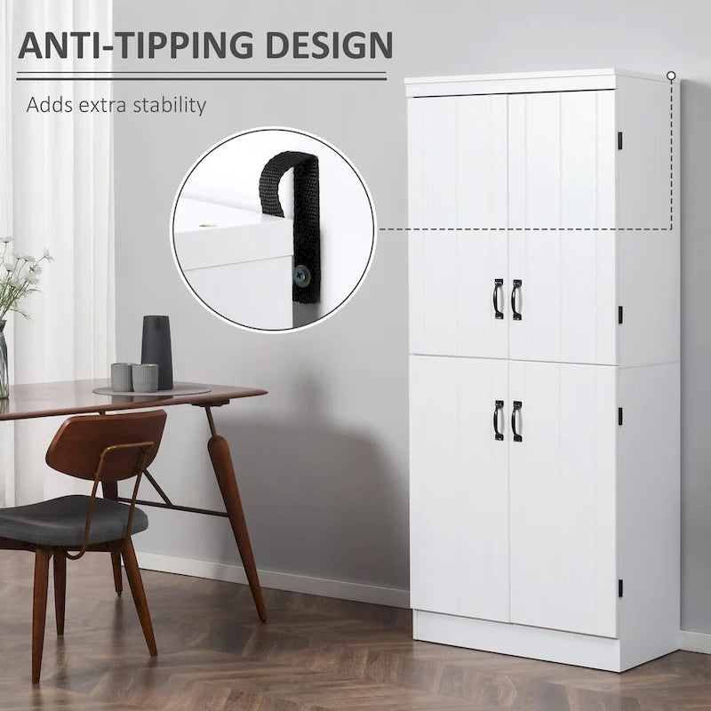 Alacena de cocina independiente gris/blanco, 4 puertas, 6 estantes, montaje para 1 persona