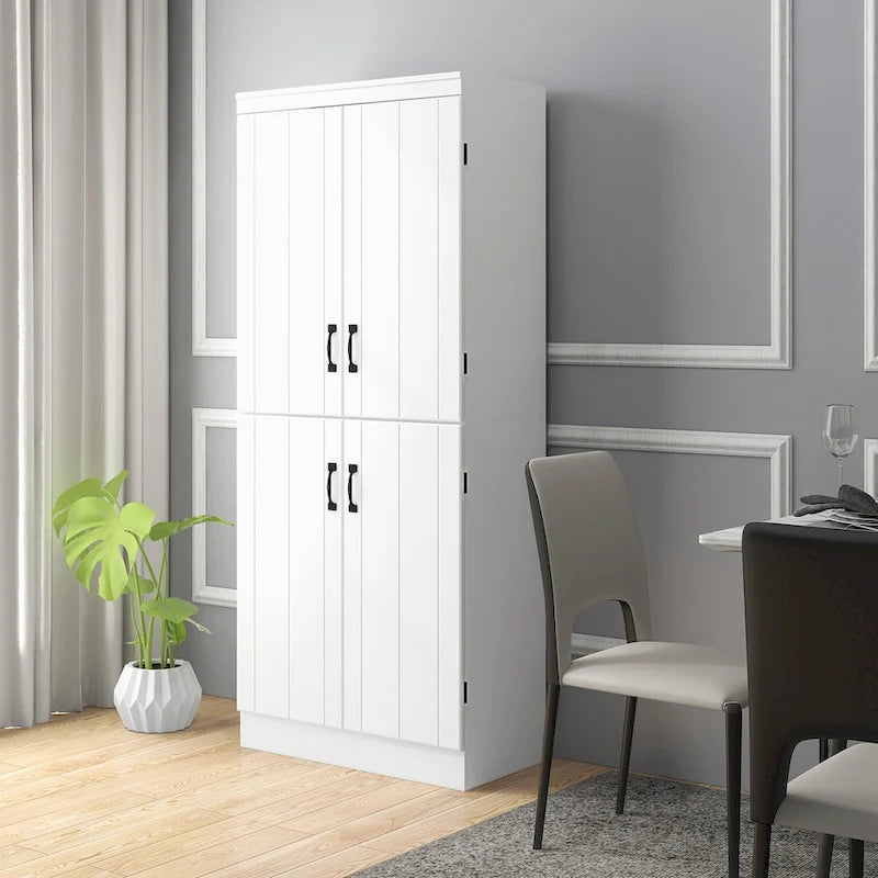 Alacena de cocina independiente gris/blanco, 4 puertas, 6 estantes, montaje para 1 persona