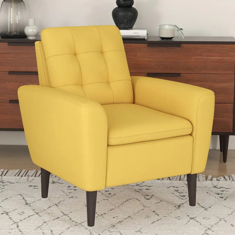 Sillón tapizado con botones, sillón decorativo con estructura de madera maciza de sagwan