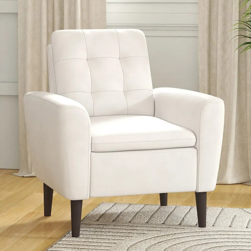 Sillón tapizado con botones, sillón decorativo con estructura de madera maciza de sagwan