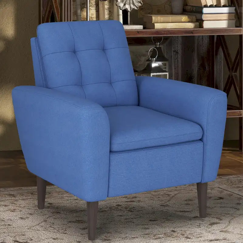 Sillón tapizado con botones, sillón decorativo con estructura de madera maciza de sagwan