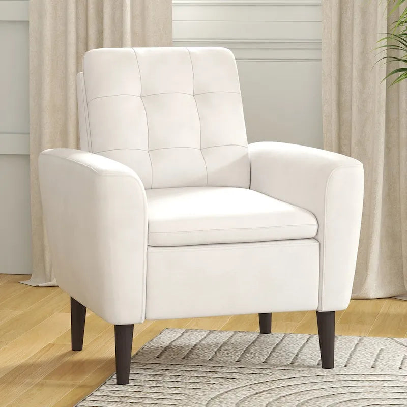 Sillón tapizado con botones, sillón decorativo con estructura de madera maciza de sagwan