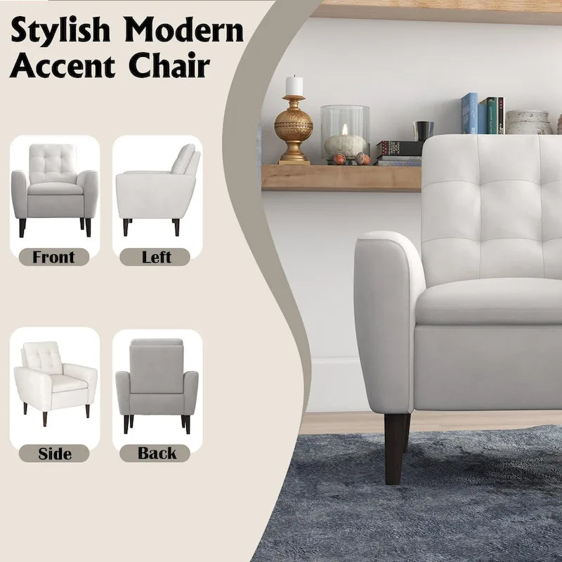 Sillón tapizado con botones, sillón decorativo con estructura de madera maciza de sagwan