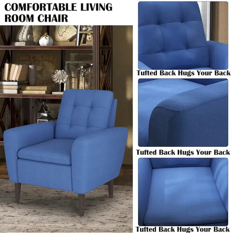 Sillón tapizado con botones, sillón decorativo con estructura de madera maciza de sagwan