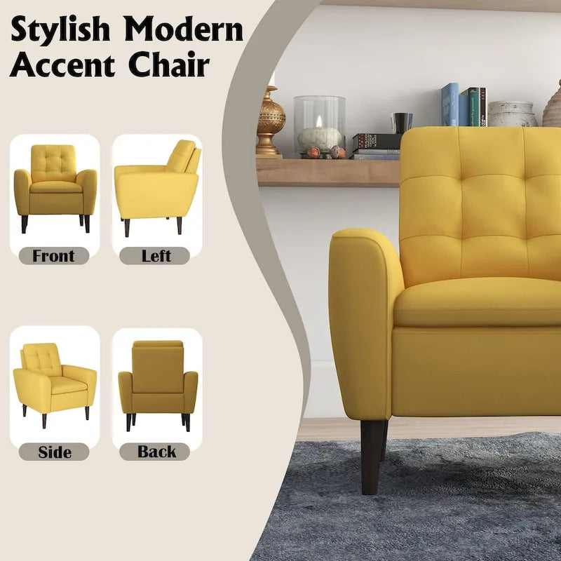Sillón tapizado con botones, sillón decorativo con estructura de madera maciza de sagwan