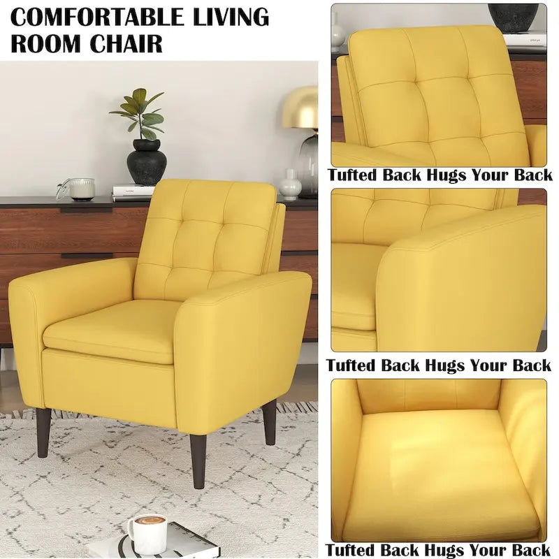 Sillón tapizado con botones, sillón decorativo con estructura de madera maciza de sagwan