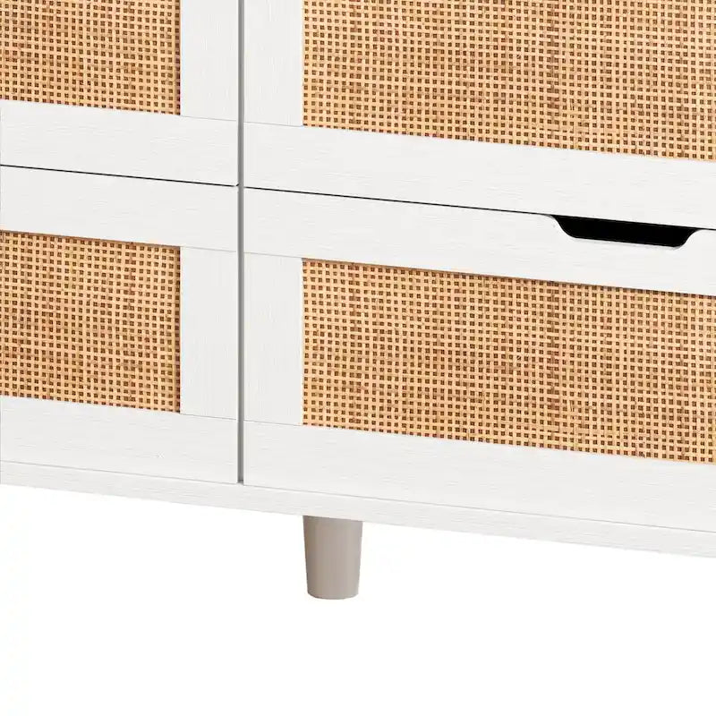 Cómoda de 6 cajones de ratán, individual, marrón/negro/blanco
