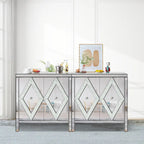 Armario de almacenamiento de 2 puertas plateado/gris con moldura de espejo y diseño de diamante – Montaje para 1 persona