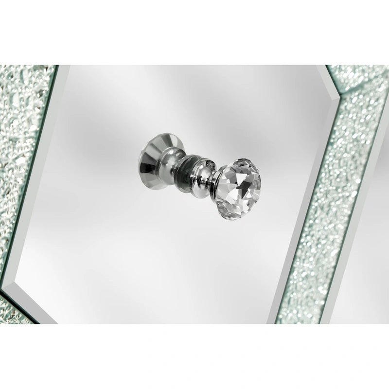 Armario de almacenamiento de 2 puertas plateado/gris con moldura de espejo y diseño de diamante – Montaje para 1 persona