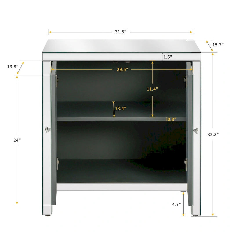 Armario de almacenamiento de 2 puertas plateado/gris con moldura de espejo y diseño de diamante – Montaje para 1 persona
