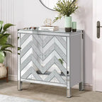 Armario de almacenamiento de 2 puertas plateado/gris con moldura de espejo y diseño de diamante – Montaje para 1 persona