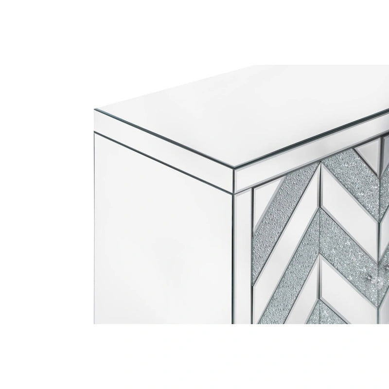 Armario de almacenamiento de 2 puertas plateado/gris con moldura de espejo y diseño de diamante – Montaje para 1 persona