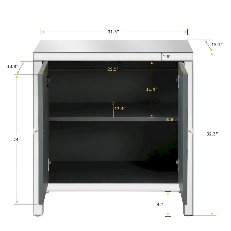 Armario de almacenamiento de 2 puertas plateado/gris con moldura de espejo y diseño de diamante – Montaje para 1 persona