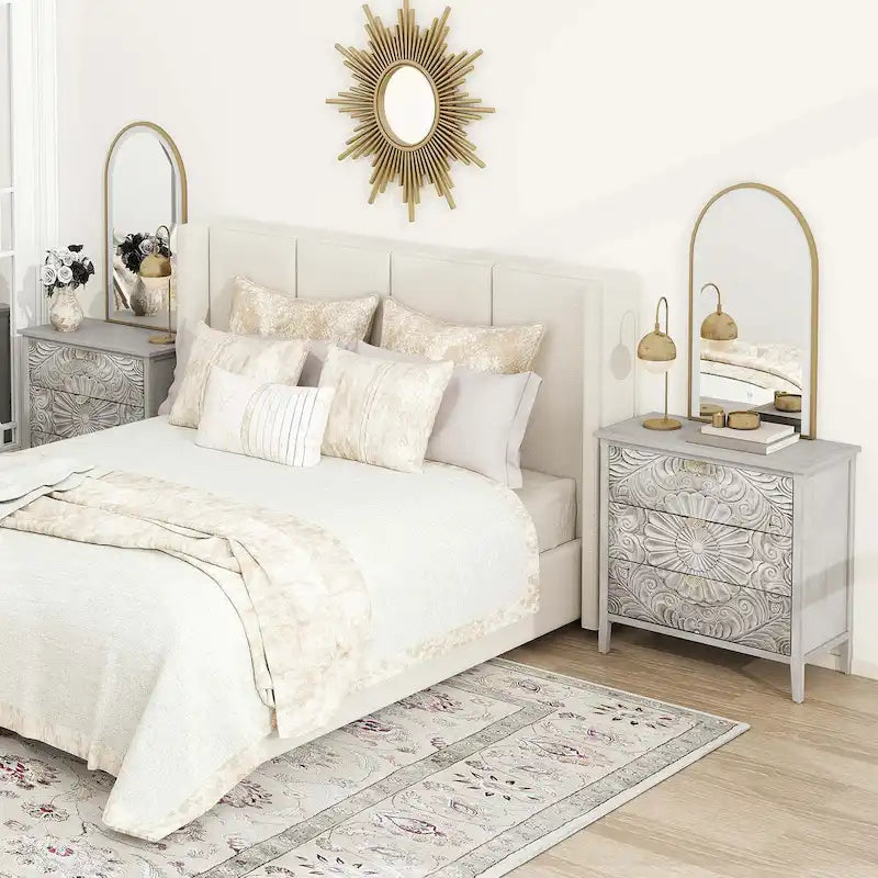 Archivador de 3 cajones gris y blanco – Estilo americano, para uso individual