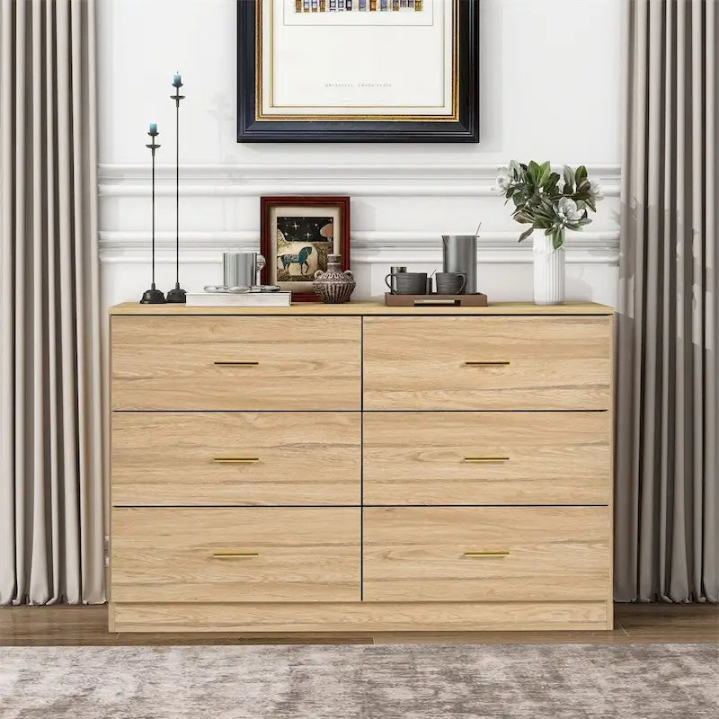 Cómoda Natural de Doble Columna con 6 Cajones