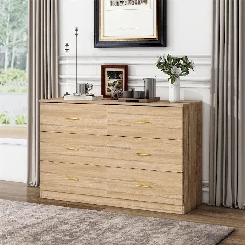 Cómoda Natural de Doble Columna con 6 Cajones