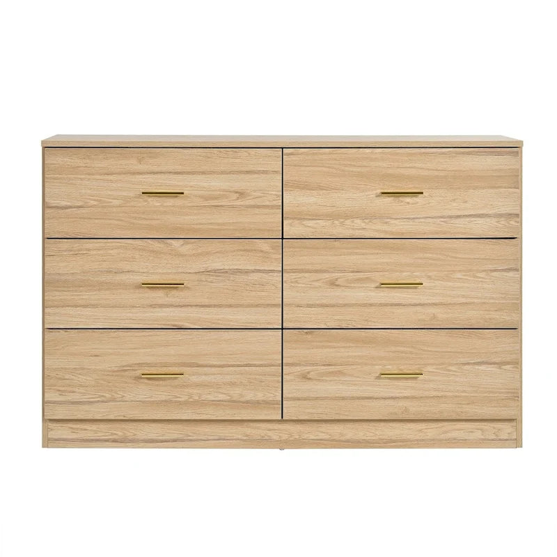 Cómoda Natural de Doble Columna con 6 Cajones