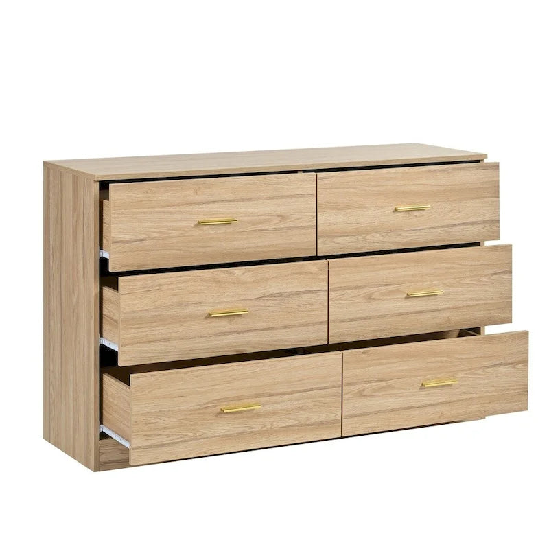 Cómoda Natural de Doble Columna con 6 Cajones