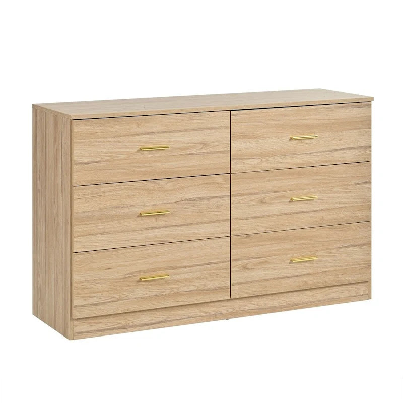 Cómoda Natural de Doble Columna con 6 Cajones
