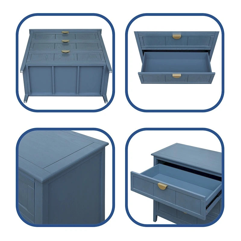Gabinete de almacenamiento azul de 3 cajones, estilo americano, individual