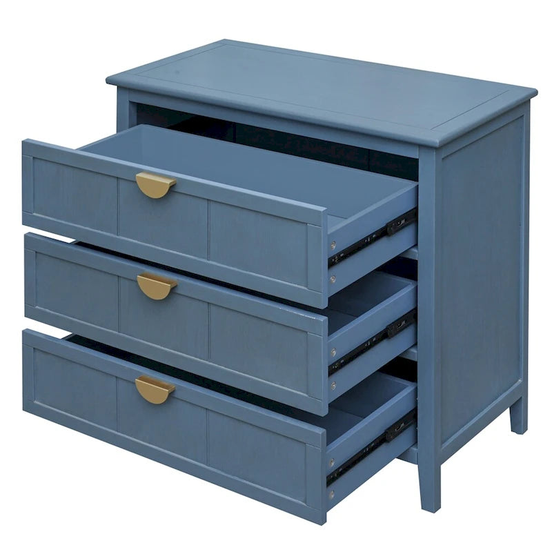 Gabinete de almacenamiento azul de 3 cajones, estilo americano, individual