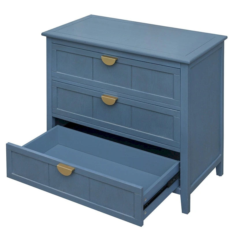 Gabinete de almacenamiento azul de 3 cajones, estilo americano, individual