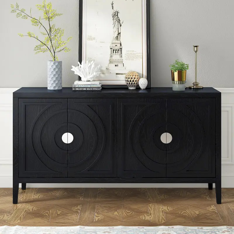 Aparador retro de 4 puertas, negro/gris/azul antiguo/blanco – Unidad individual