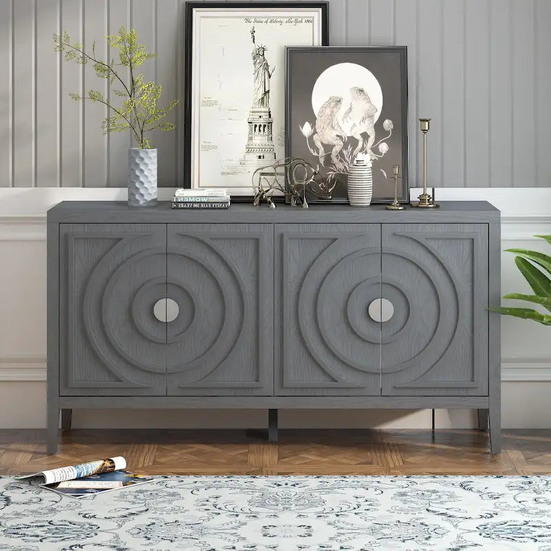 Aparador retro de 4 puertas, negro/gris/azul antiguo/blanco – Unidad individual