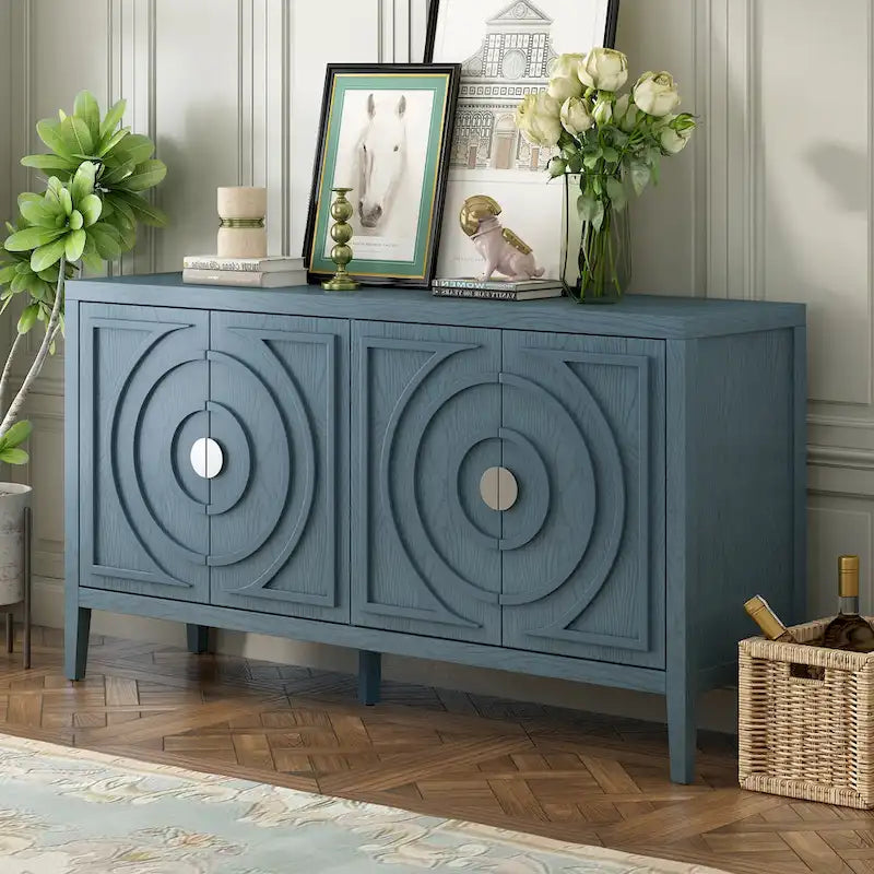 Aparador retro de 4 puertas, negro/gris/azul antiguo/blanco – Unidad individual
