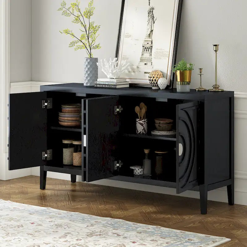 Aparador retro de 4 puertas, negro/gris/azul antiguo/blanco – Unidad individual