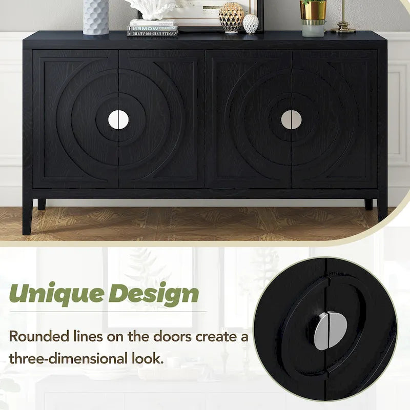 Aparador retro de 4 puertas, negro/gris/azul antiguo/blanco – Unidad individual
