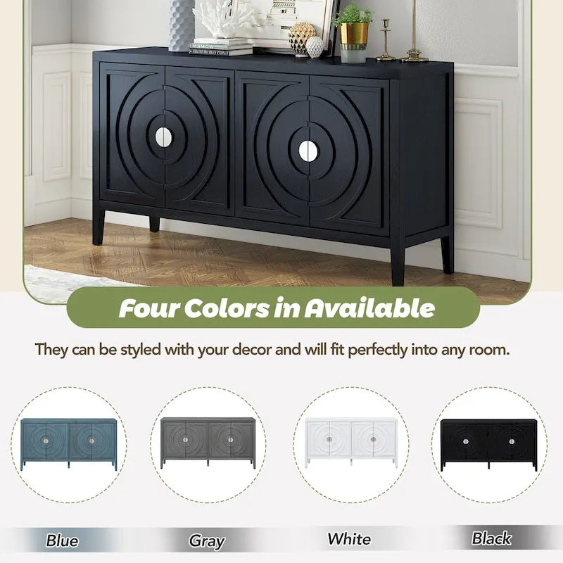 Aparador retro de 4 puertas, negro/gris/azul antiguo/blanco – Unidad individual