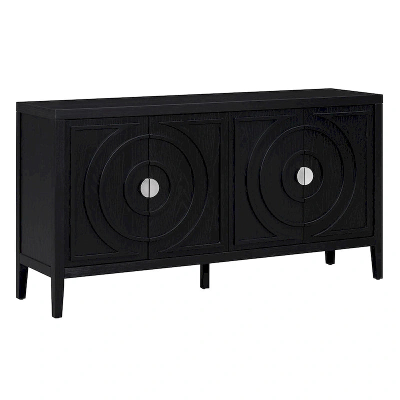 Aparador retro de 4 puertas, negro/gris/azul antiguo/blanco – Unidad individual